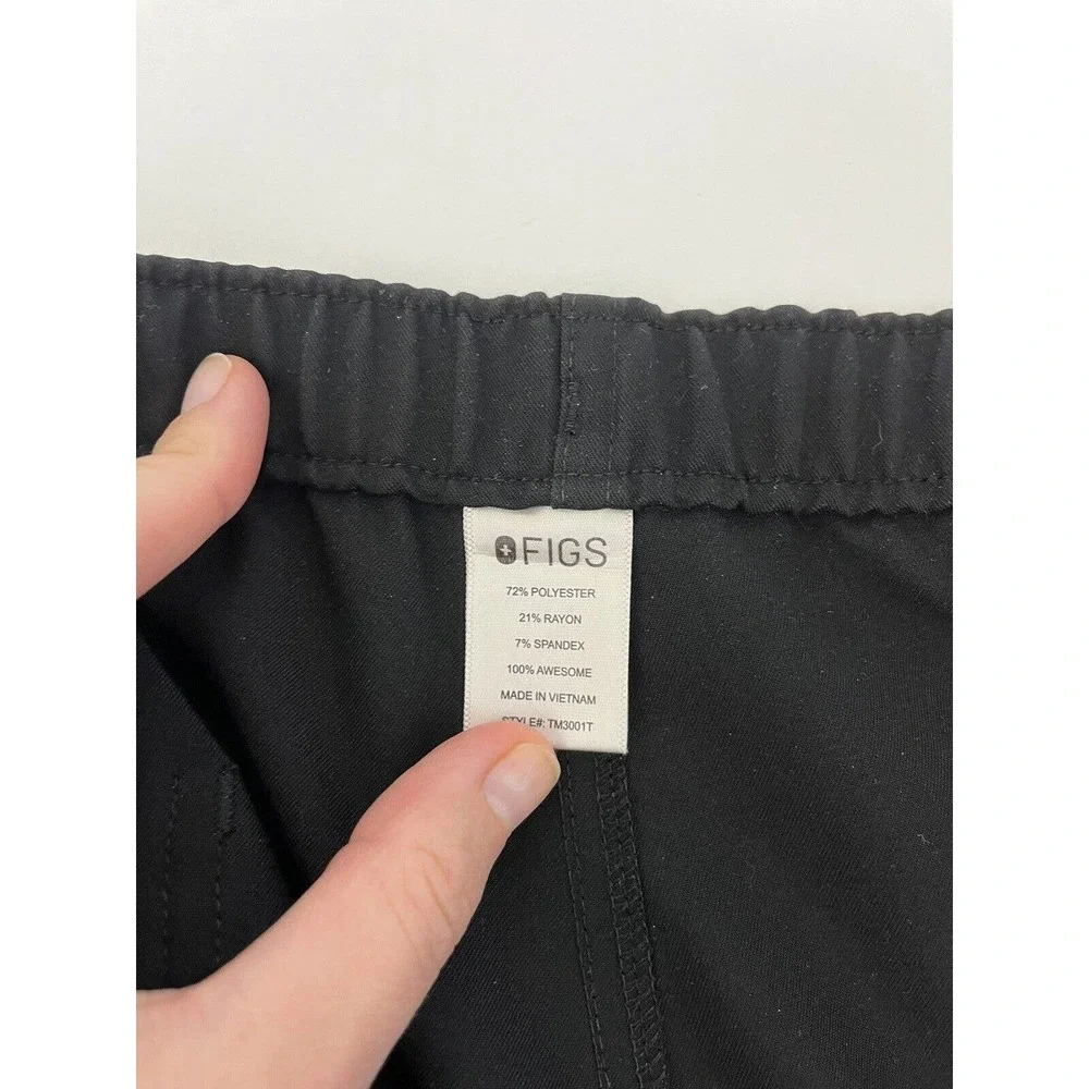 Figs Men's Cairo Cargo Pants in Black with Gray Drawstring